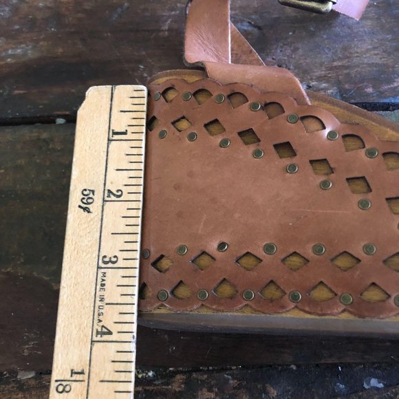 Platform chunky block heel wedge leather boho sand - Picture 10 of 12